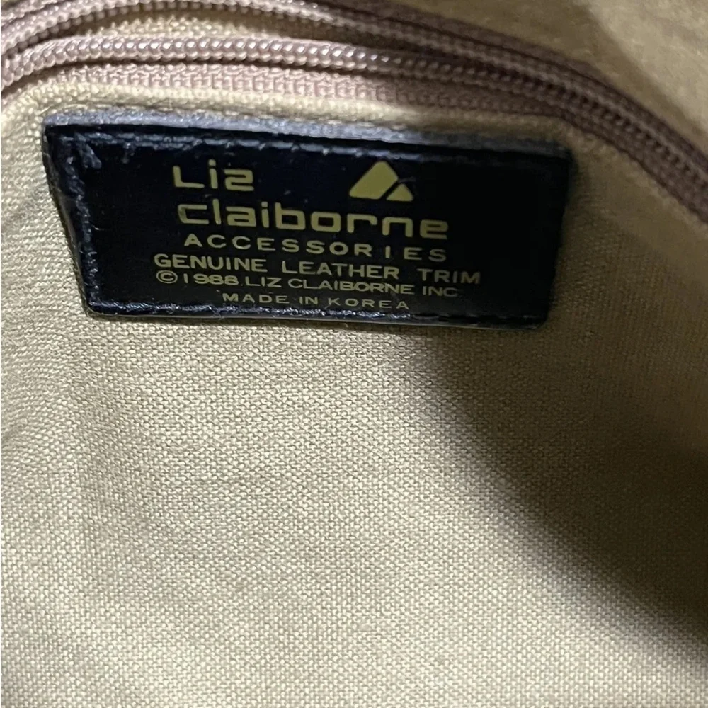 Liz Claiborne Purse Beige Logo Leather Vinyl Bag Satchel Vintage 80s 1988